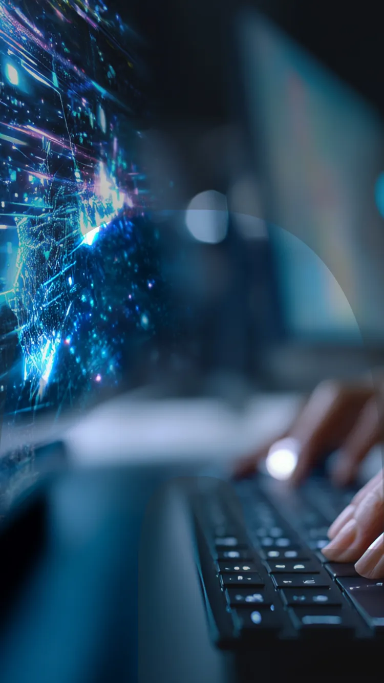 テクノロジーを象徴するデータとキーボードのイメージ